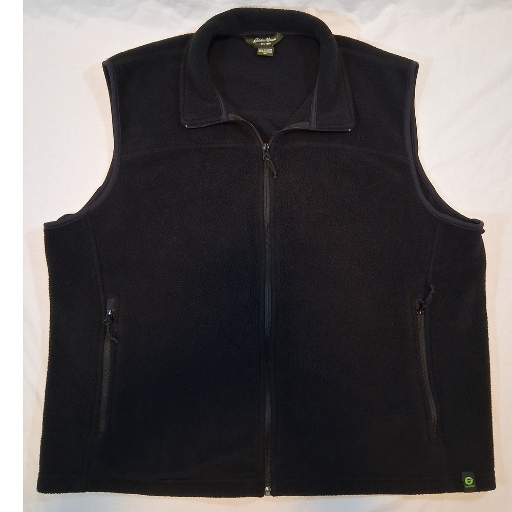 Eddie Bauer Polartec Fleece Vest Mens XL Black Full Zip Pockets Made in Canada